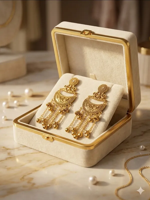 Antique_Gold_Plated_Chandbali_Earrings_With_Dangling_Beads
