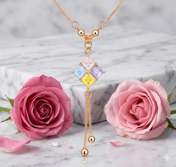 Rose_Gold_Multi_Color_Gemstone_Pendant_Necklace_With_Adjustable_Chain