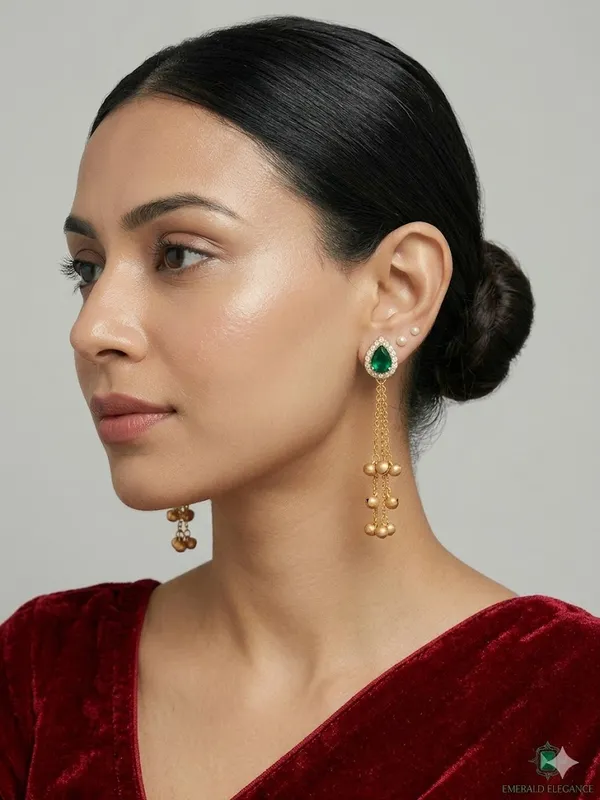 Elegant_Green_Stone_Drop_Earrings_With_Golden_Bead_Chain