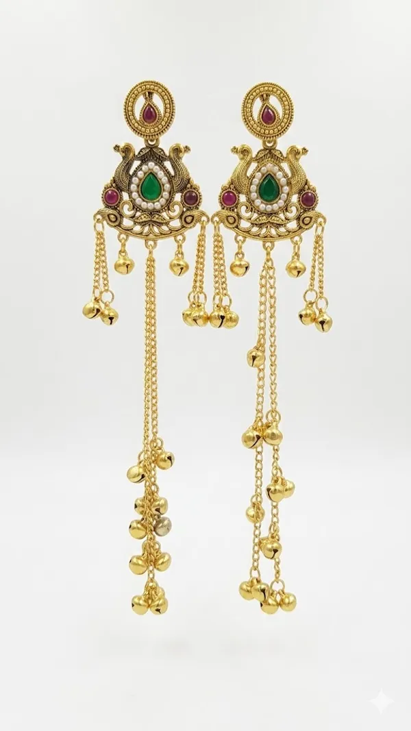 Traditional_Gold_Toned_Kundan_Chandbali_Earrings_With_Long_Chain_Tassels