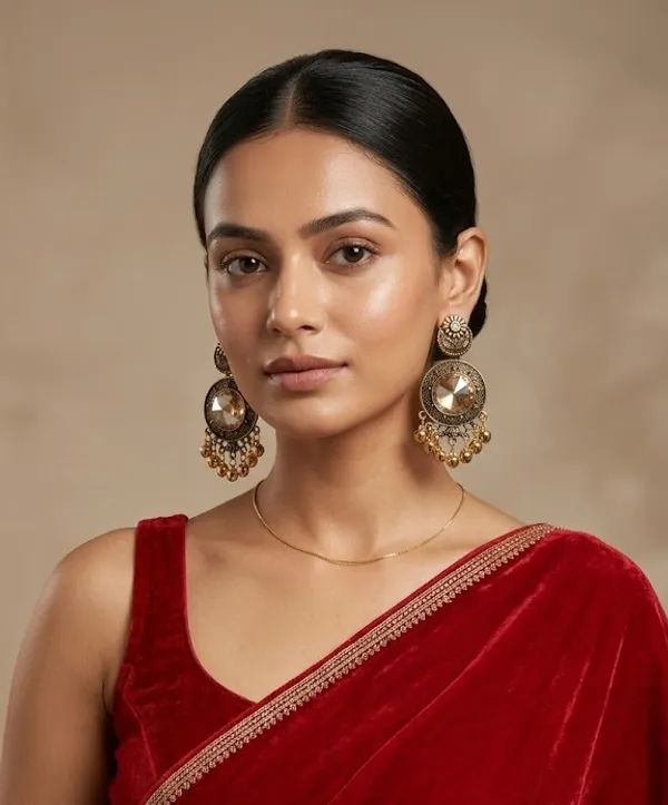 Antique_Gold_Plated_Chandbali_Earrings_With_Champagne_Crystal_Stone_And_Golden_Beads