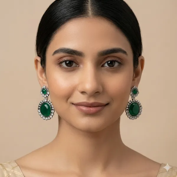 Emerald_Green_Oxidized_Silver_Earrings_With_Crystal_Detailing