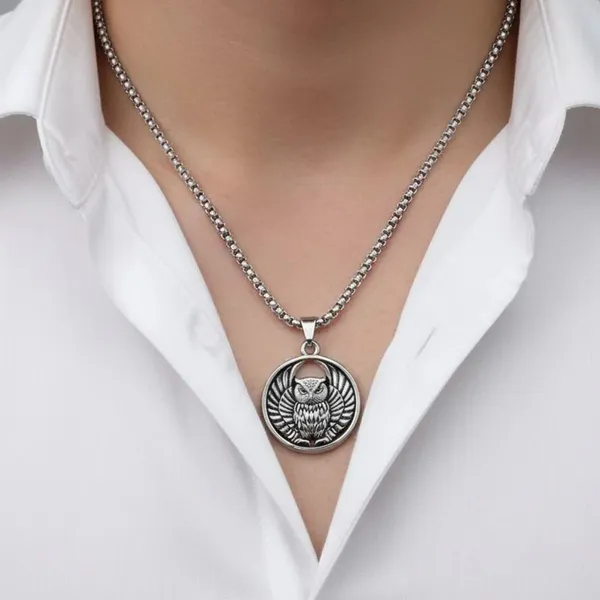Owl_Pendant_Necklace_With_Chain_Silver_Toned_Circular_Design
