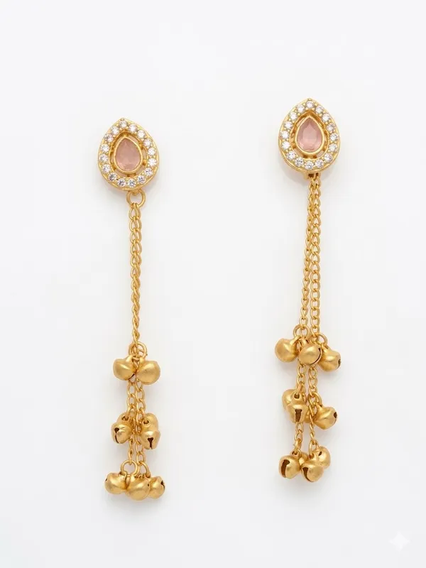 Golden_Tassel_Drop_Earrings_With_Pink_Stone_Studs