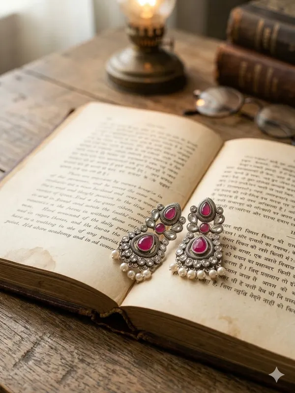 Oxidized_Silver_Pink_Stone_Chandbali_Earrings_With_Pearl_Drops