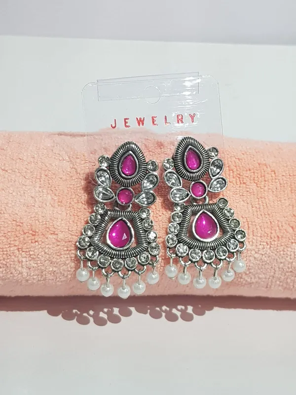 Oxidized_Silver_Pink_Stone_Chandbali_Earrings_With_Pearl_Drops