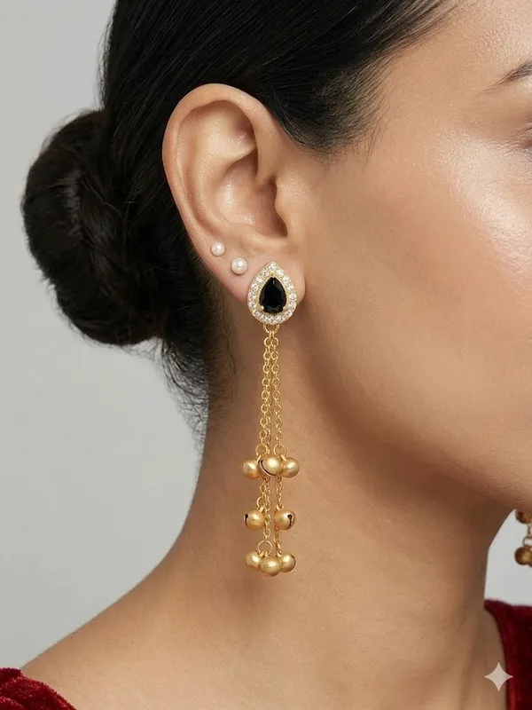 Elegant_Black_Stone_Drop_Earrings_With_Golden_Beads