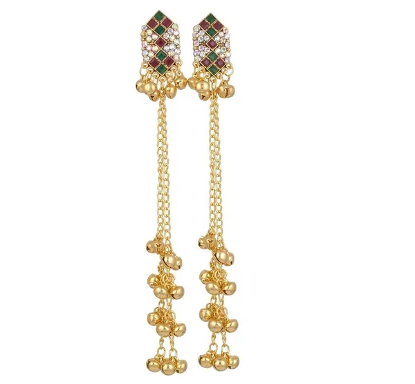 Traditional_Gold_Toned_Kundan_Style_Long_Chain_Earrings_With_Green_And_Pink_Stones