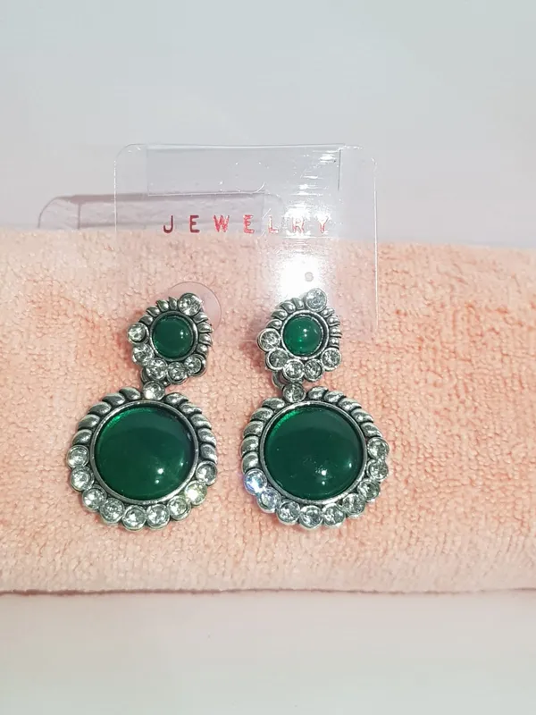 Emerald_Green_Oxidized_Silver_Earrings_With_Crystal_Detailing