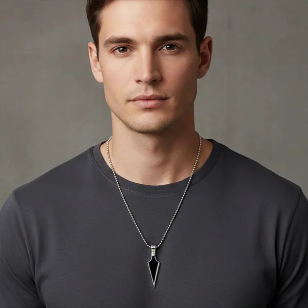 Black_Arrowhead_Pendant_Necklace_For_Men_With_Silver_Ball_Chain