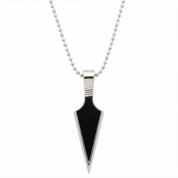 Black_Arrowhead_Pendant_Necklace_For_Men_With_Silver_Ball_Chain