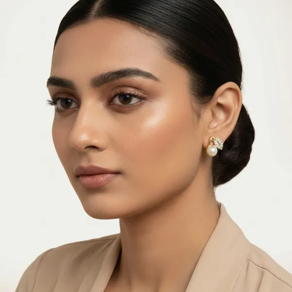 Pearl_And_Crystal_Leaf_Stud_Earrings_Gold_Tone