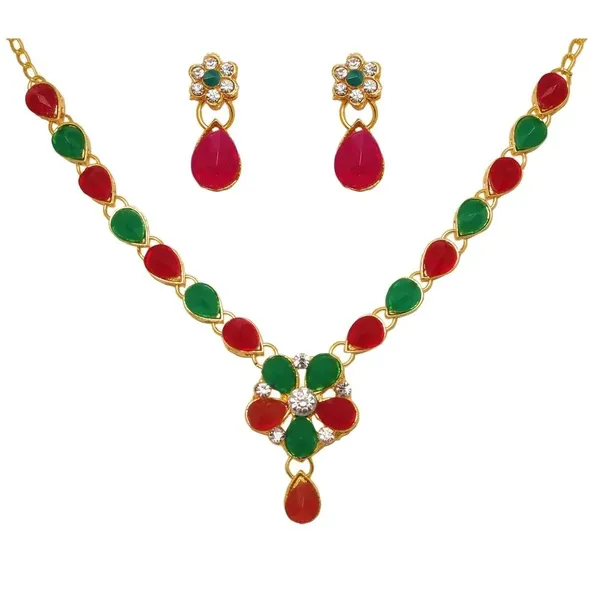 Multicolor_Navratna_Style_Necklace_Set_With_Floral_Pendant_And_Matching_Earrings