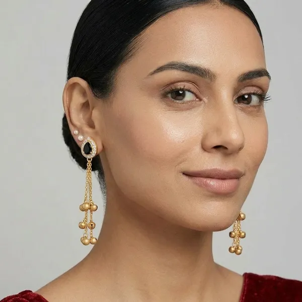Black_Onyx_Teardrop_Dangle_Earrings_With_Golden_Bead_Chains