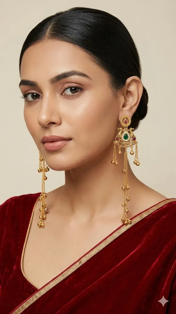 Traditional_Gold_Toned_Kundan_Chandbali_Earrings_With_Long_Chain_Tassels