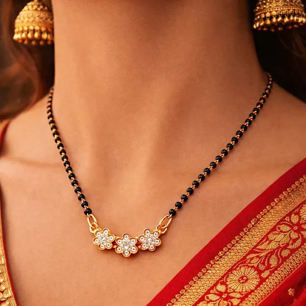 Elegant_Floral_Diamond_Studded_Mangalsutra_With_Black_Bead_Chain