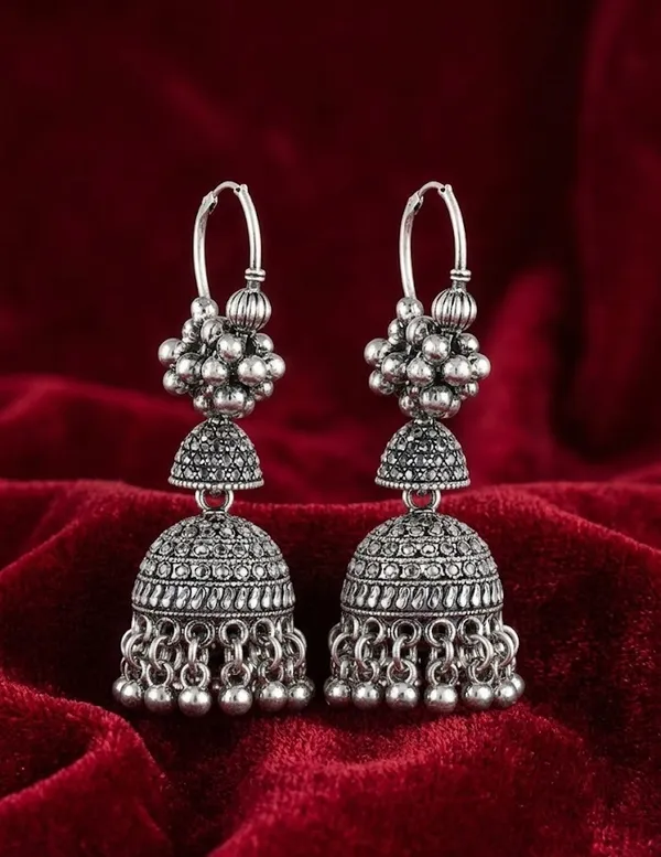 Oxidized_Silver_Jhumka_Earrings_With_Intricate_Tribal_Design