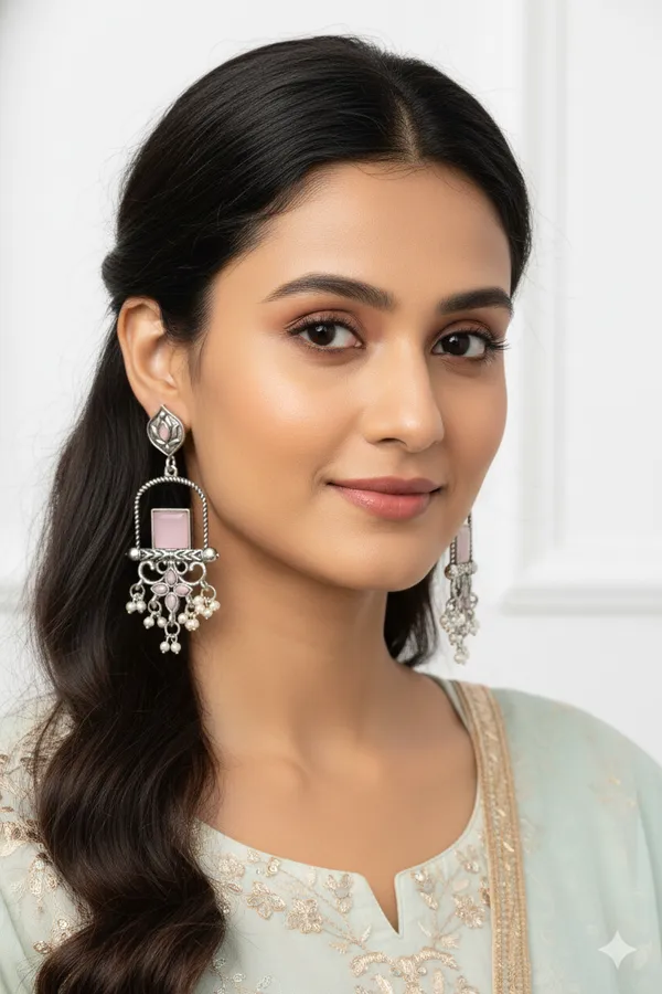 Oxidized_Silver_Lotus_Jhumka_Earrings_With_Pink_Stone_And_Pearl_Drops