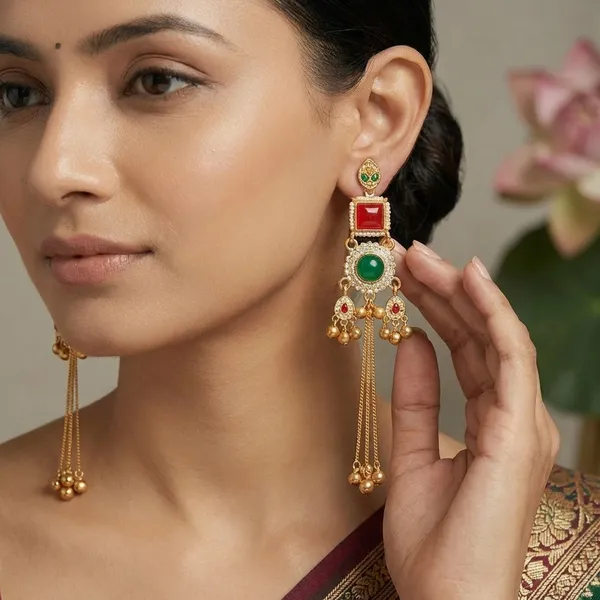 Ethnic_Silver_Toned_Green_Stone_Chandbali_Earrings_With_Pearl_Drops