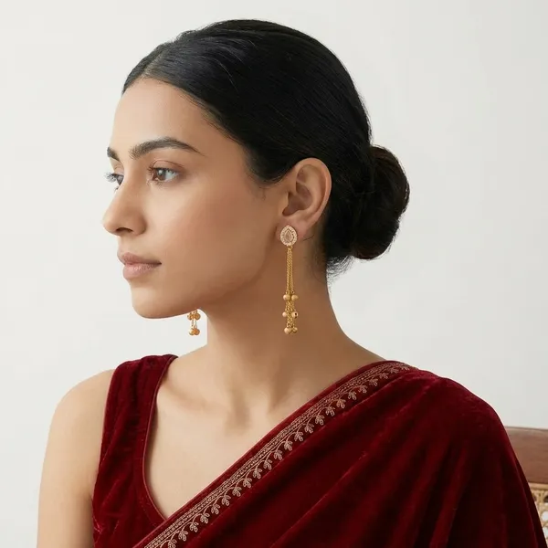 Golden_Teardrop_Crystal_Tassel_Earrings_With_Pink_Stone