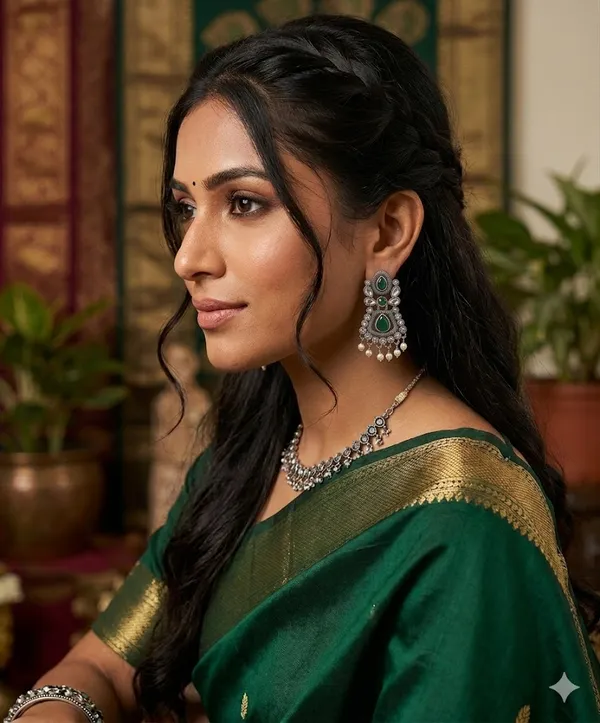 Oxidized_Silver_Green_Stone_Jhumka_Earrings_With_Pearl_Dangles