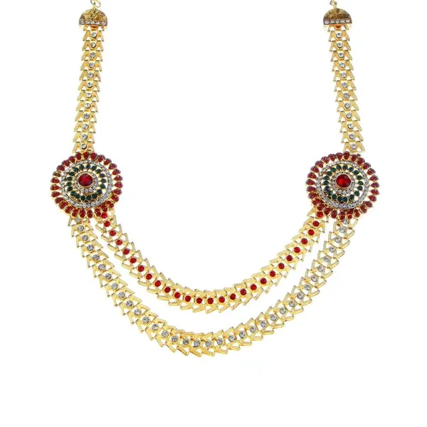 Antique_Gold_Plated_Kundan_Necklace_Set_With_Red_And_Green_Stones