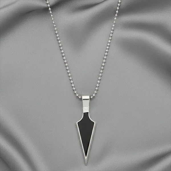 Black_Arrowhead_Pendant_Necklace_For_Men_With_Silver_Ball_Chain
