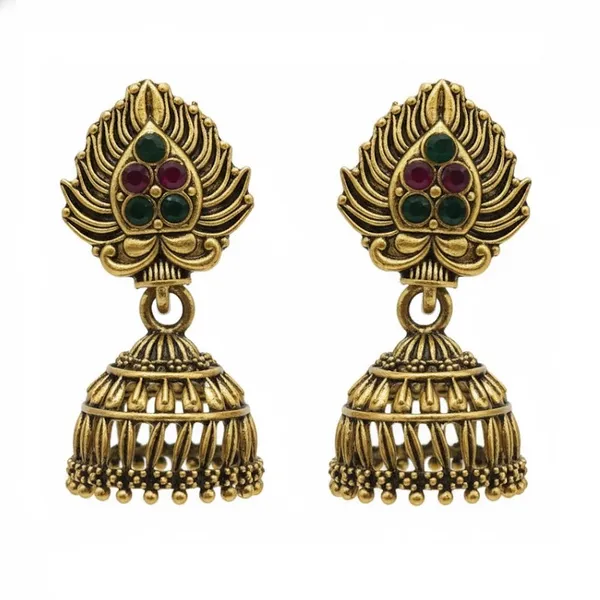 Traditional_Gold_Toned_Jhumka_Earrings_With_Green_Stone