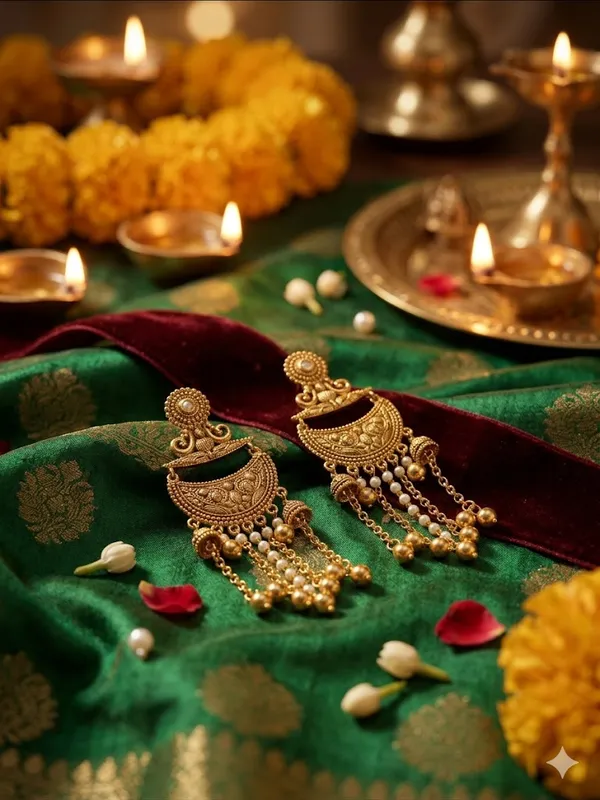 Antique_Gold_Plated_Chandbali_Earrings_With_Dangling_Beads