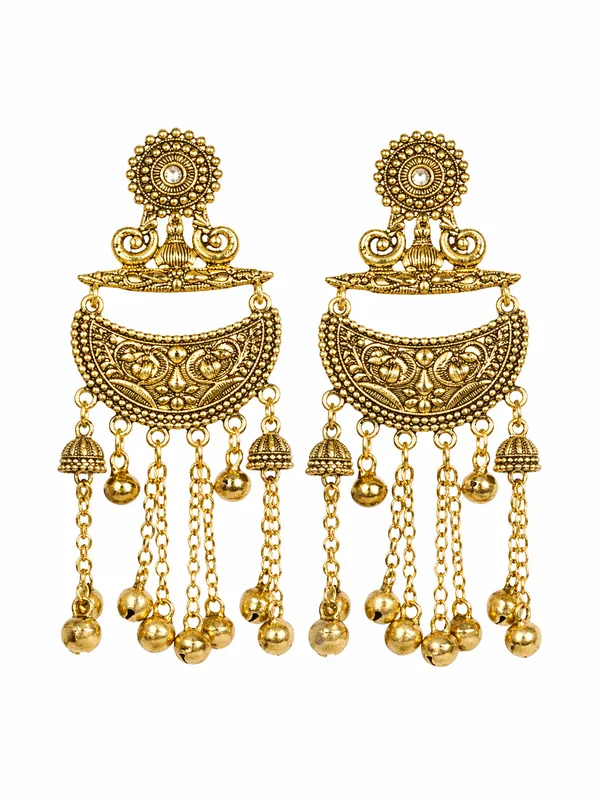Antique_Gold_Plated_Chandbali_Earrings_With_Dangling_Beads