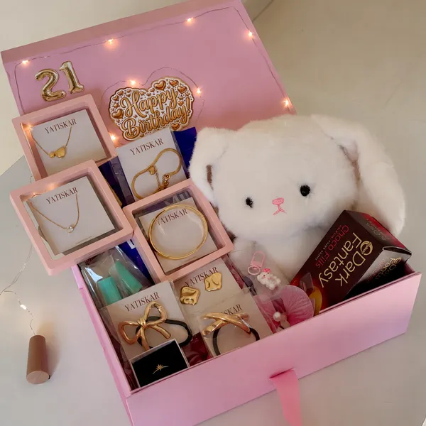 YATISKAR_Luxury_Birthday_Gift_Hamper_for_Women_&_Girls_|_Teddy_Bear,_Jewellery_Set,_Chocolate_&_Cute_Accessories_|_Premium_Pink_Surprise_Box_for_Birthday_Gifts