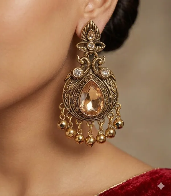 Yatiskar_Ethnic_Indian_Antique_Gold_Jhumka_Earrings_|_Champagne_Crystal_Chandelier_Earrings_with_Dangling_Ghungroos_for_Women_and_Girls