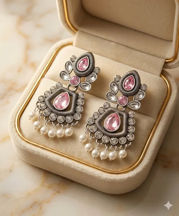 Yatiskar_German_Silver_Pink_&_White_Stone_Studded_Jhumka_Style_Drop_Earrings_with_Pearls