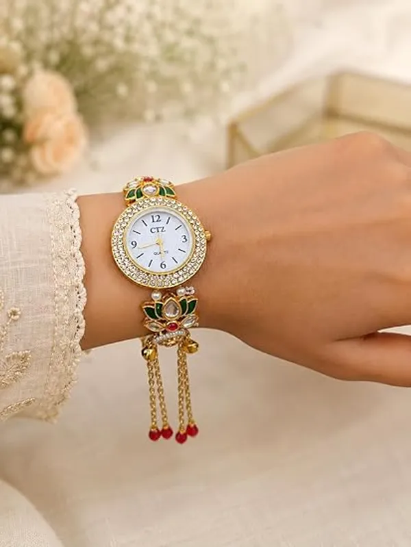 Yatiskar_Handcrafted_Kashmiri_Ethnic_Watch_for_Girls_and_Women_|_Traditional_Kundan_&_Meenakari_Work_with_Pearl_Tassels_|_Designer_Jewelry_Wristwatch_for_Weddings,_Festivals_&_Gifting