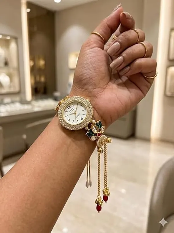 Yatiskar_Handcrafted_Kashmiri_Ethnic_Watch_for_Girls_and_Women_|_Traditional_Kundan_&_Meenakari_Work_with_Pearl_Tassels_|_Designer_Jewelry_Wristwatch_for_Weddings,_Festivals_&_Gifting