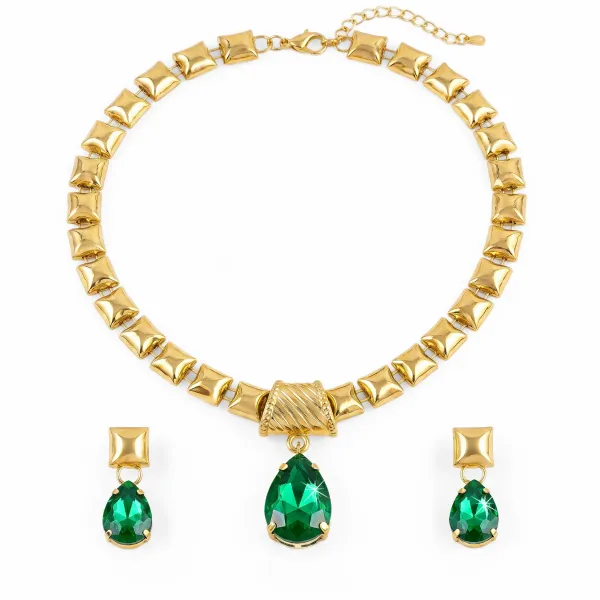 Yatiskar_Necklace_Anti-Tarnish_Emerald_Crystal_Set_With_Earrings