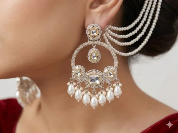 Yatiskar_Traditional_Kundan_&_Pearl_Bahubali_Earrings_|_Multi-Strand_Pearl_Sahare_Hair_Chains_|_Ethnic_Gold_Plated_Chandbali_Drop_Earrings_for_Women_&_Girls_|_Bridal,_Festive,_and_Wedding_Wear_Jewelry