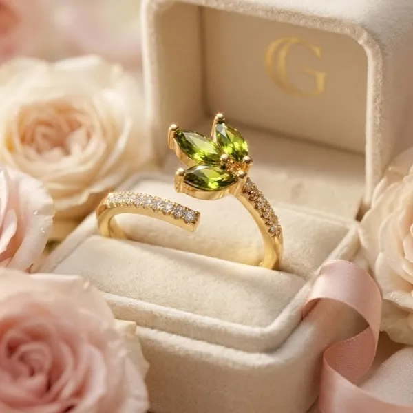 Yatiskar™_Emerald_Aura_Adjustable_Bow_Ring_–_18K_Gold_Plated_with_Pear-Cut_Zirconia