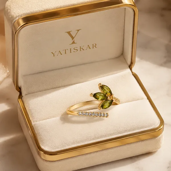 Yatiskar™_Emerald_Aura_Adjustable_Bow_Ring_–_18K_Gold_Plated_with_Pear-Cut_Zirconia