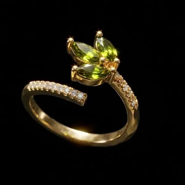 Yatiskar™_Emerald_Aura_Adjustable_Bow_Ring_–_18K_Gold_Plated_with_Pear-Cut_Zirconia
