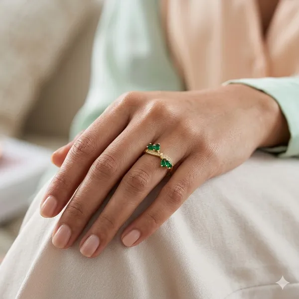 Yatiskar™_Emerald_Butterfly_Adjustable_Ring_–_18K_Gold_Plated_with_Pear-Cut_Zirconia