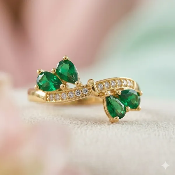 Yatiskar™_Emerald_Butterfly_Adjustable_Ring_–_18K_Gold_Plated_with_Pear-Cut_Zirconia