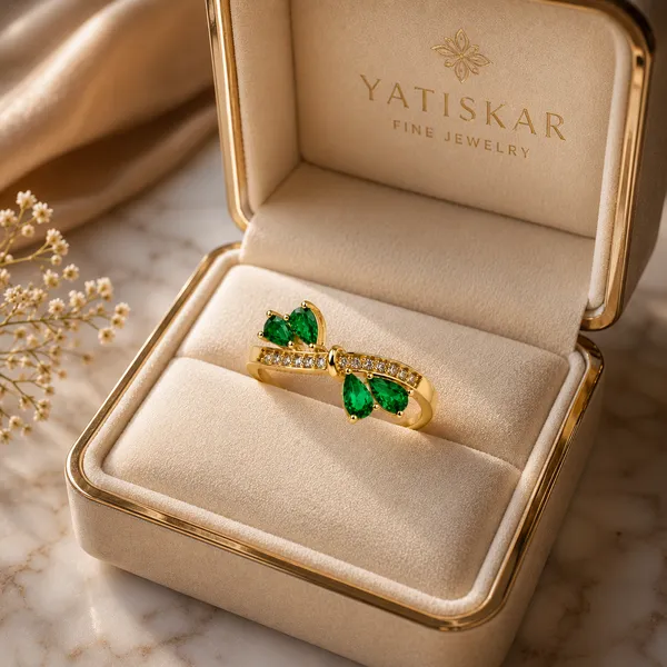 Yatiskar™_Emerald_Butterfly_Adjustable_Ring_–_18K_Gold_Plated_with_Pear-Cut_Zirconia