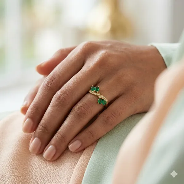 Yatiskar™_Emerald_Butterfly_Adjustable_Ring_–_18K_Gold_Plated_with_Pear-Cut_Zirconia