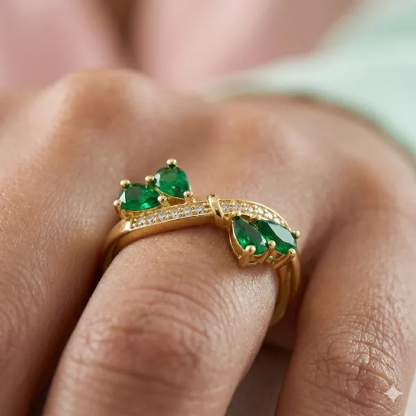 Yatiskar™_Emerald_Butterfly_Adjustable_Ring_–_18K_Gold_Plated_with_Pear-Cut_Zirconia