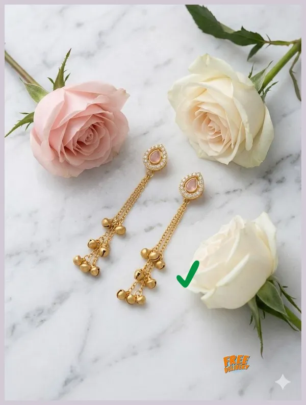 Golden_Tassel_Drop_Earrings_With_Pink_Stone_Studs