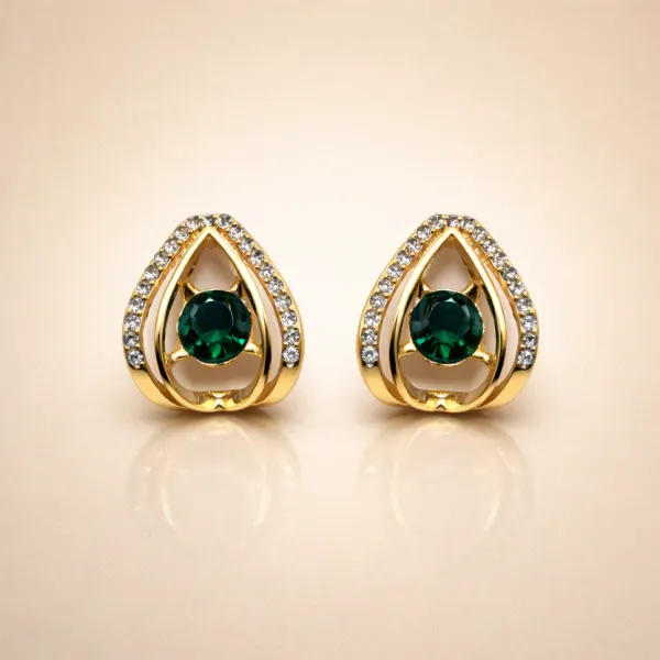 Elegant_Teardrop_Emerald_Stud_Earrings_With_Gold_Finish