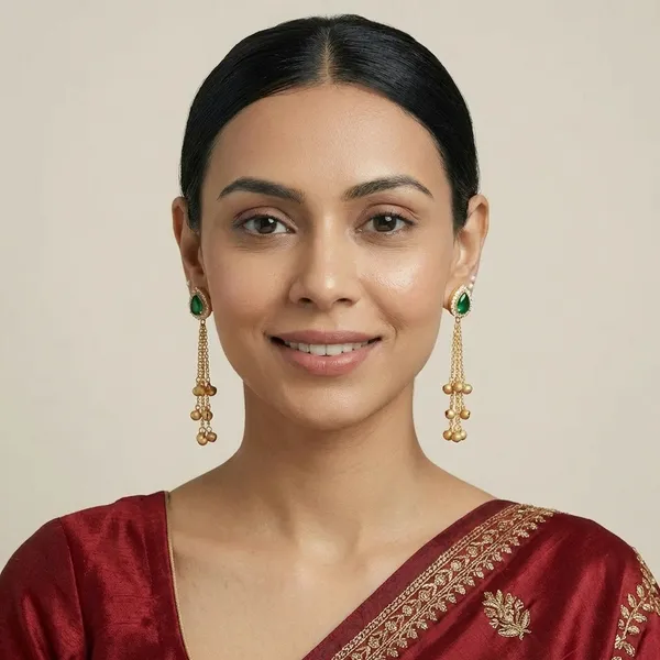 Green_Stone_Drop_Earrings_With_Golden_Ghungroo_Danglers