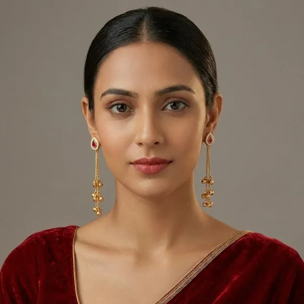 Red_Stone_Teardrop_Earrings_With_Golden_Jhumka_Danglers