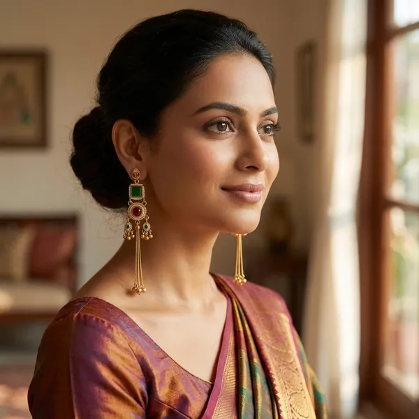 Red_Stone_Teardrop_Earrings_With_Golden_Jhumka_Danglers